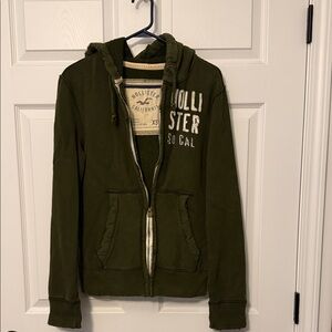 Hollister Dark Olive Green Hooded Zip Jacket
